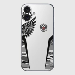 Чехол для iPhone 16 силиконовый с защитой камеры Камуфляж Россия