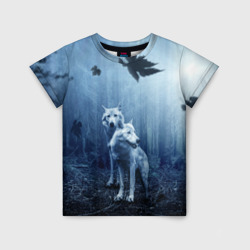 Детская футболка 3D Волки в тёмном лесу