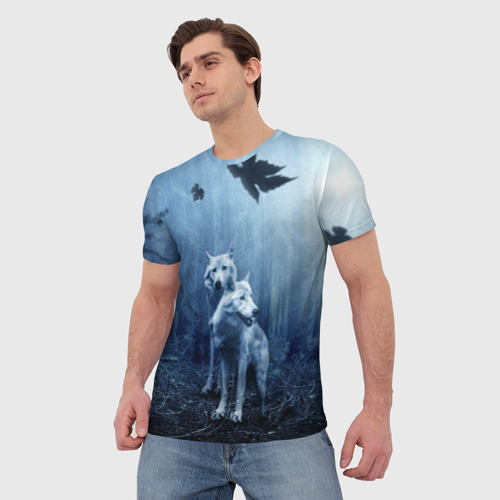 Мужская футболка 3D Волки в тёмном лесу, цвет 3D печать - фото 3