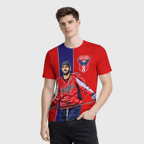 Мужская футболка 3D с принтом Ovechkin Capitals, фото на моделе #1