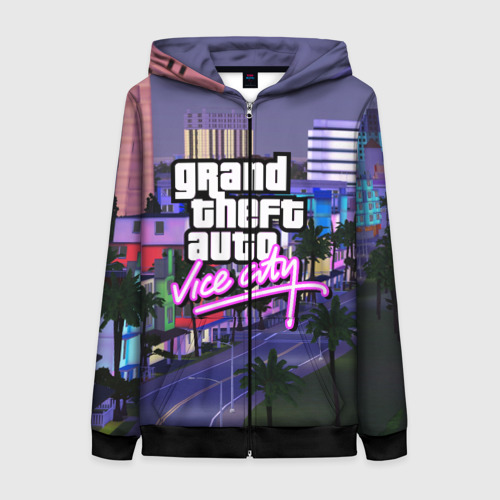 Женская толстовка 3D на молнии с принтом Grand Theft Auto Vice City, вид спереди #2