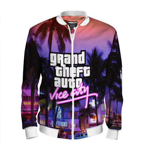 Мужской бомбер 3D Grand Theft Auto Vice City, цвет белый