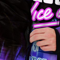 Куртка с принтом Grand Theft Auto Vice City для мужчины, вид на модели спереди №3. Цвет основы: черный