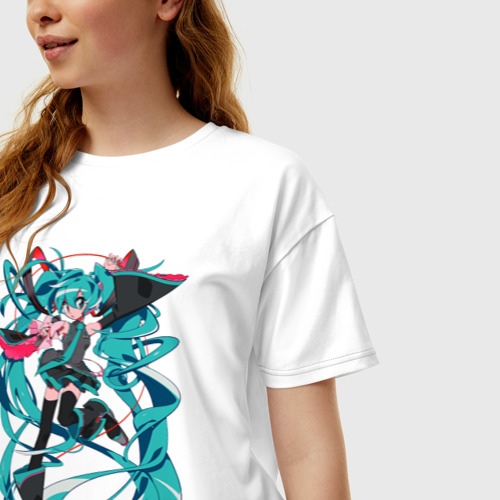 Женская футболка хлопок Oversize Hatsune Miku Expo, цвет белый - фото 3