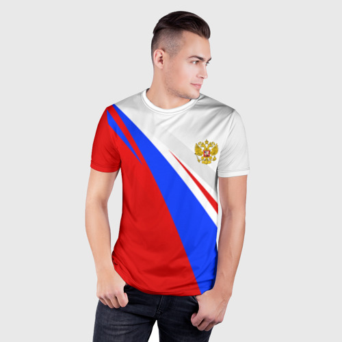 Мужская футболка 3D Slim с принтом Россия, фото на моделе #1