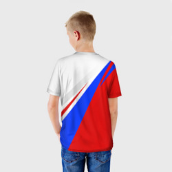 Футболка с принтом Россия для ребенка, вид на модели сзади №2. Цвет основы: белый
