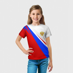 Футболка с принтом Россия для ребенка, вид на модели спереди №3. Цвет основы: белый