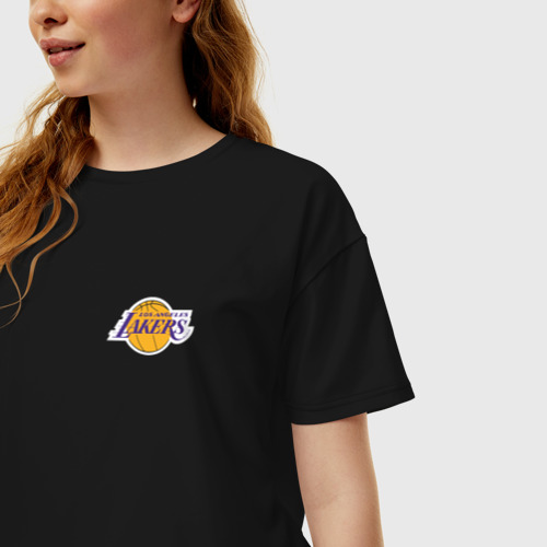 Женская футболка хлопок Oversize с принтом LA Lakers, фото на моделе #1