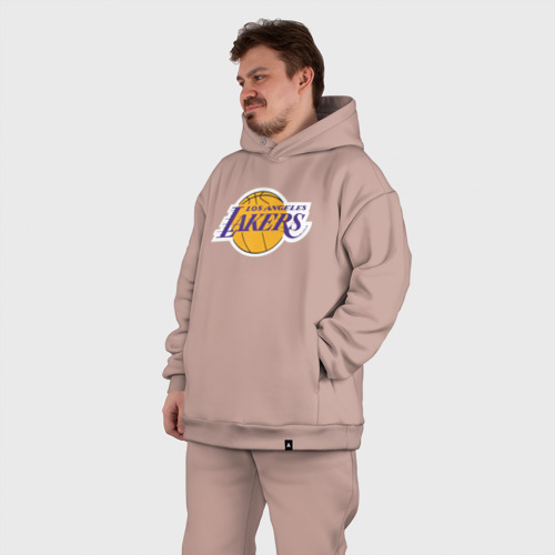 Мужской костюм oversize хлопок USA LA lakers, цвет пыльно-розовый - фото 7