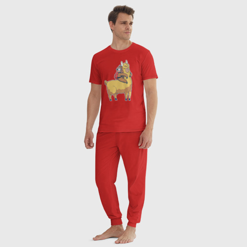 Мужская пижама хлопок Ленивец и лама, цвет красный - фото 5
