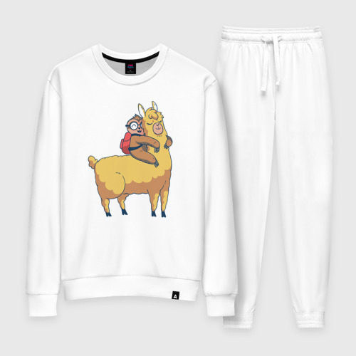 Женский костюм хлопок Ленивец и лама, цвет белый