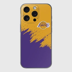 Чехол для iPhone 15 Pro силиконовый с защитой камеры LA Lakers Лейкерс