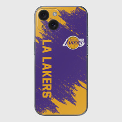 Чехол для iPhone 15 силиконовый с защитой камеры LA Lakers