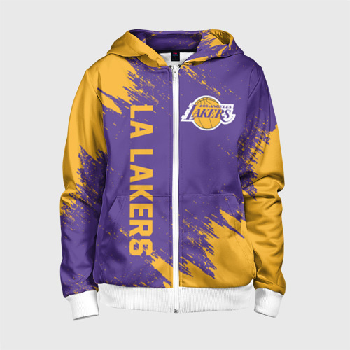 Детская толстовка на молнии с принтом LA Lakers, вид спереди №1