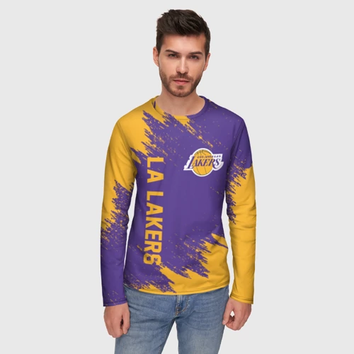 Мужской лонгслив 3D с принтом LA Lakers, фото на моделе #1