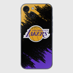 Чехол для iPhone 15 силиконовый с защитой камеры LA Lakers