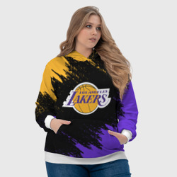 Толстовка с принтом LA Lakers для женщины, вид на модели спереди №4. Цвет основы: белый
