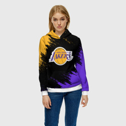 Толстовка с принтом LA Lakers для женщины, вид на модели спереди №2. Цвет основы: белый