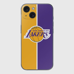 Чехол для iPhone 15 силиконовый с защитой камеры LA Lakers