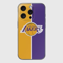 Чехол для iPhone 15 Pro Max силиконовый с защитой камеры LA Lakers