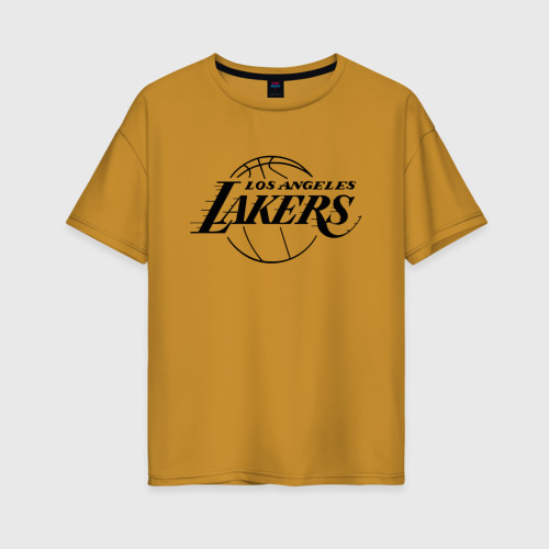 Женская футболка хлопок Oversize LA Lakers black logo, цвет горчичный