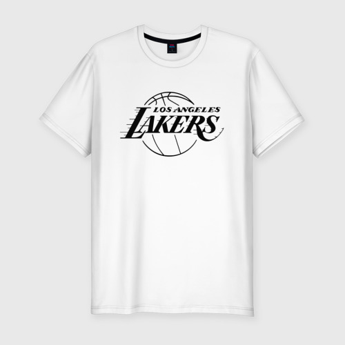Мужская футболка хлопок Slim с принтом LA Lakers black logo, вид спереди #2