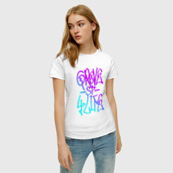 Женская футболка хлопок Grove street 4 life neon graffiti - фото 2