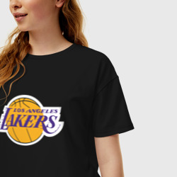 Женская футболка хлопок Oversize LA Lakers +спина Лейкерс - фото 2