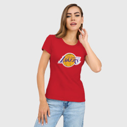 Женская футболка хлопок Slim LA Lakers +спина Лейкерс - фото 2