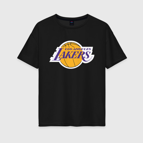 Женская футболка хлопок Oversize LA Lakers +спина Лейкерс, цвет черный