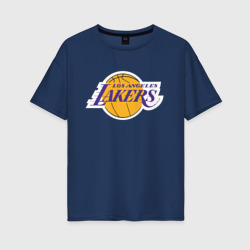 Женская футболка хлопок Oversize LA Lakers +спина Лейкерс