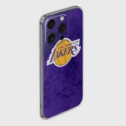 Чехол для iPhone 15 Pro Max силиконовый с защитой камеры LA Lakers - фото 2
