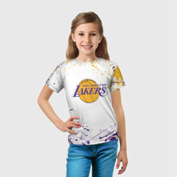 Футболка с принтом LA Lakers для ребенка, вид на модели спереди №3. Цвет основы: белый