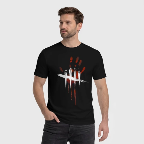 Мужская футболка хлопок с принтом Dead by Daylight, фото на моделе #1