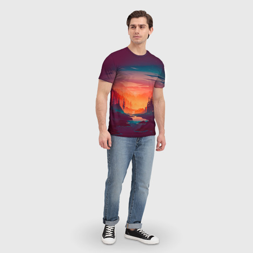Мужская футболка 3D Minimal forest sunset, цвет 3D печать - фото 5