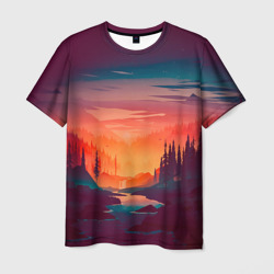 Мужская футболка 3D Minimal forest sunset
