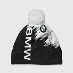 Шапка 3D c помпоном BMW лого на черно-белом