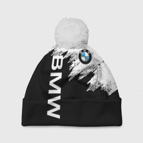 Шапка 3D c помпоном BMW лого на черно-белом, цвет 3D печать