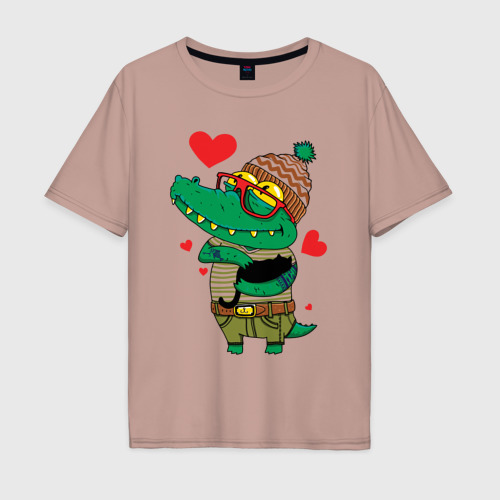 Мужская футболка хлопок Oversize с принтом Модный крокодил, вид спереди #2
