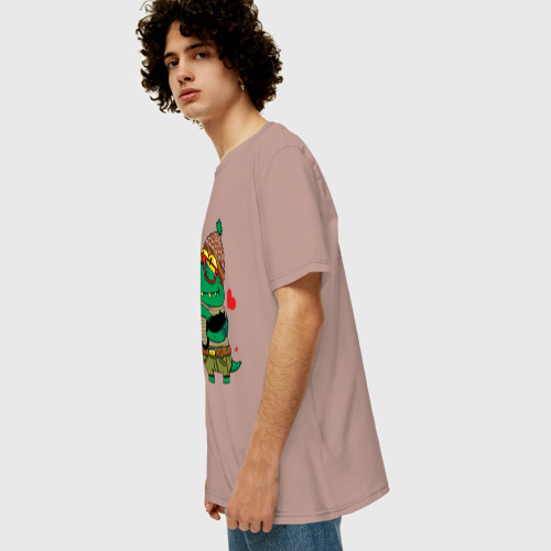Мужская футболка хлопок Oversize с принтом Модный крокодил, вид сбоку #3