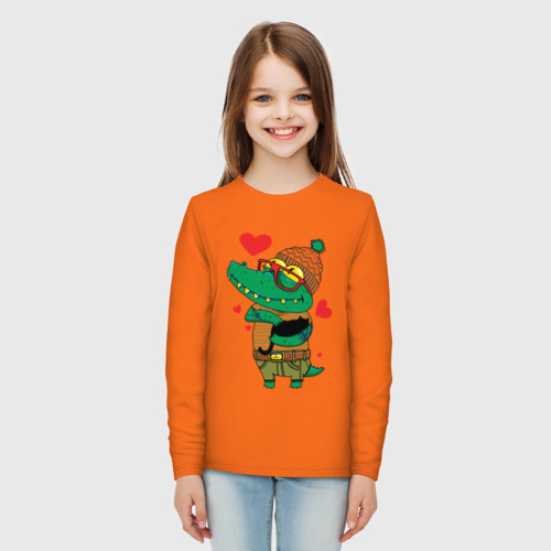Детский лонгслив хлопок Модный крокодил, цвет оранжевый - фото 5