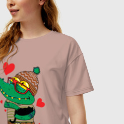 Женская футболка хлопок Oversize Модный крокодил - фото 2