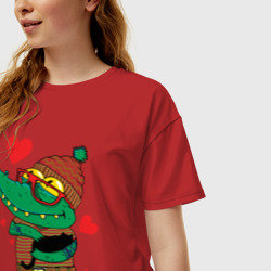 Женская футболка хлопок Oversize Модный крокодил - фото 2