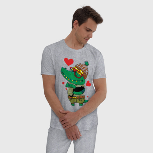 Мужская пижама хлопок с принтом Модный крокодил, фото на моделе #1