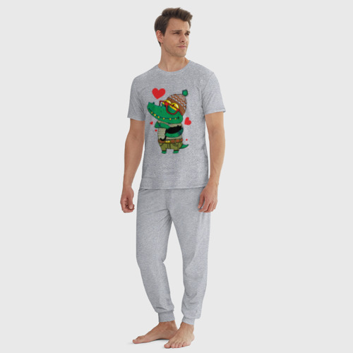 Мужская пижама хлопок с принтом Модный крокодил, вид сбоку #3