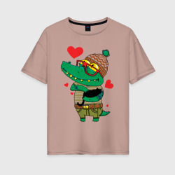 Женская футболка хлопок Oversize Модный крокодил