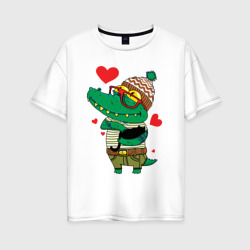Женская футболка хлопок Oversize Модный крокодил