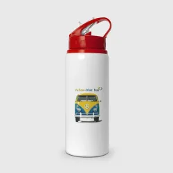 Бутылка для воды с трубочкой Я люблю вас Yellow-blue bus