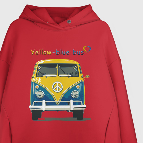 Женское худи Oversize хлопок Я люблю вас Yellow-blue bus, цвет красный - фото 3