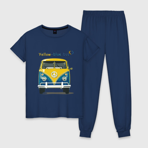 Женская пижама хлопок Я люблю вас Yellow-blue bus, цвет темно-синий